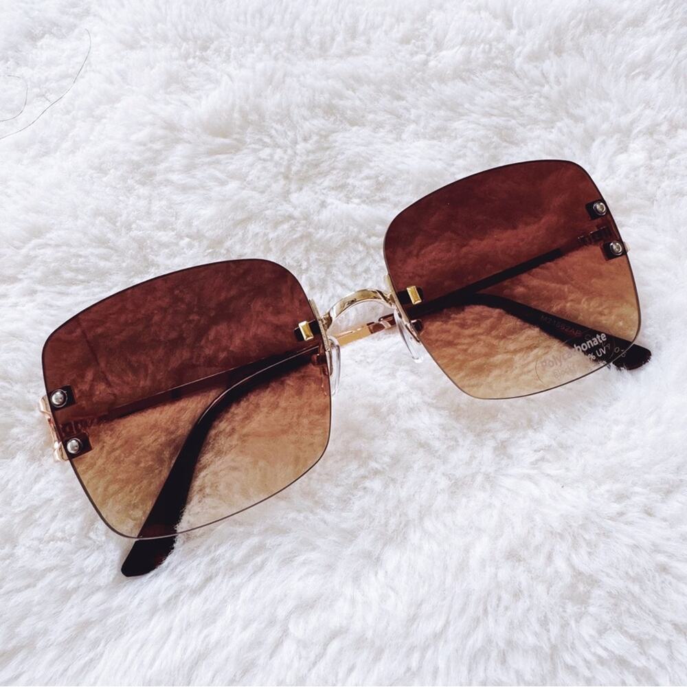 Laurel Clear Brown Rimless Sleek Sunglasses - Picture 3 of 10